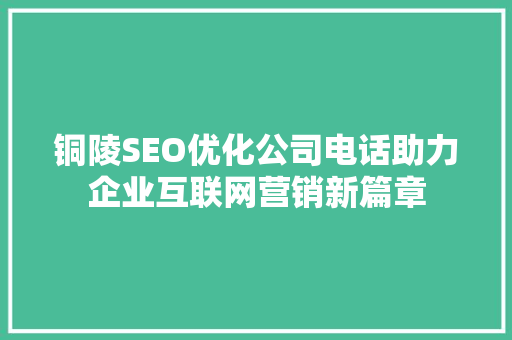 铜陵SEO优化公司电话助力企业互联网营销新篇章