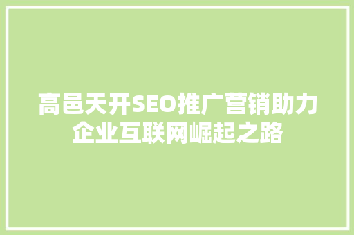 高邑天开SEO推广营销助力企业互联网崛起之路