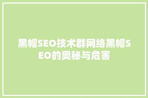 黑帽SEO技术群网络黑帽SEO的奥秘与危害