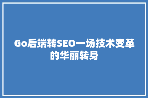 Go后端转SEO一场技术变革的华丽转身
