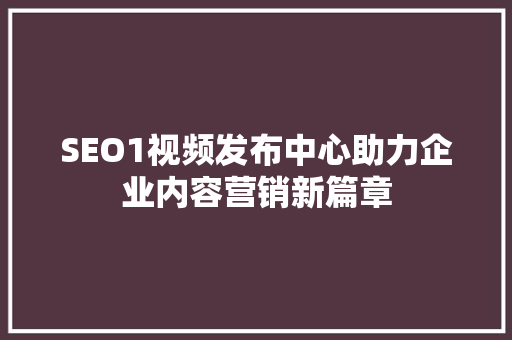 SEO1视频发布中心助力企业内容营销新篇章