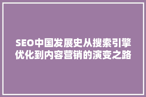 SEO中国发展史从搜索引擎优化到内容营销的演变之路