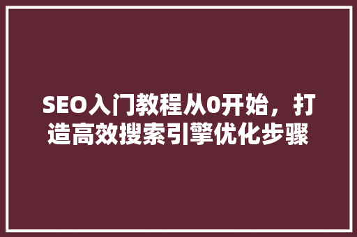 SEO入门教程从0开始，打造高效搜索引擎优化步骤