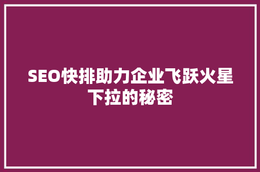 SEO快排助力企业飞跃火星下拉的秘密