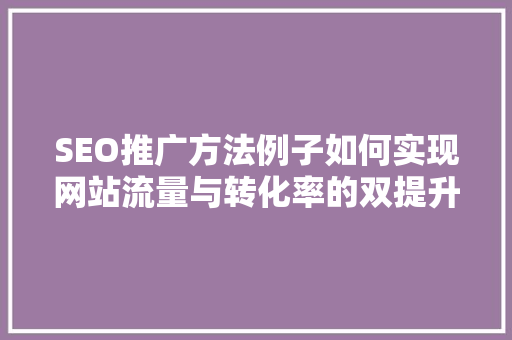 SEO推广方法例子如何实现网站流量与转化率的双提升