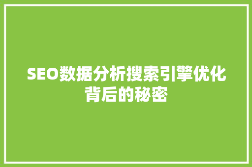 SEO数据分析搜索引擎优化背后的秘密