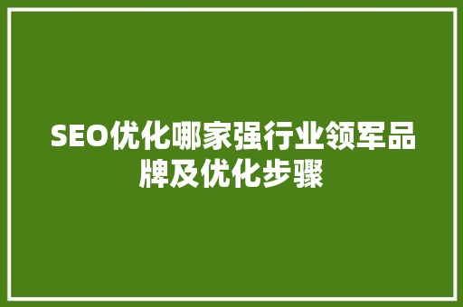 SEO优化哪家强行业领军品牌及优化步骤