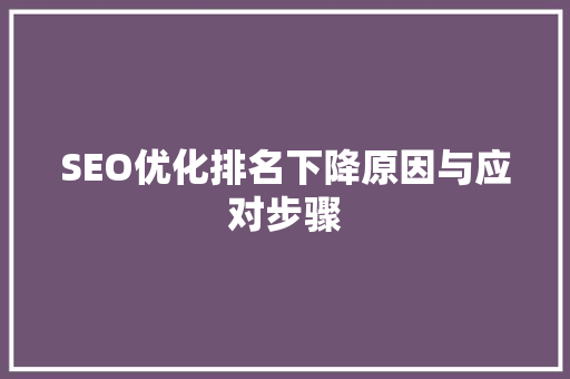 SEO优化排名下降原因与应对步骤
