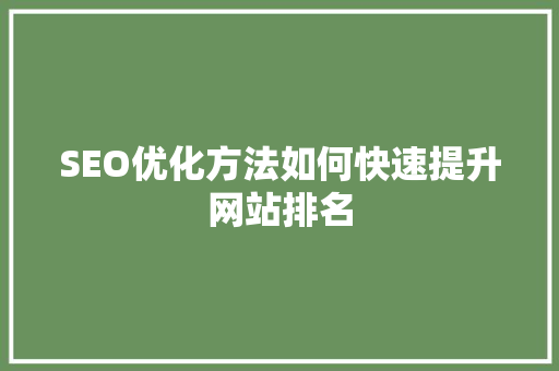 SEO优化方法如何快速提升网站排名