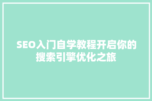 SEO入门自学教程开启你的搜索引擎优化之旅