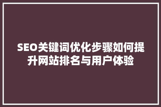 SEO关键词优化步骤如何提升网站排名与用户体验