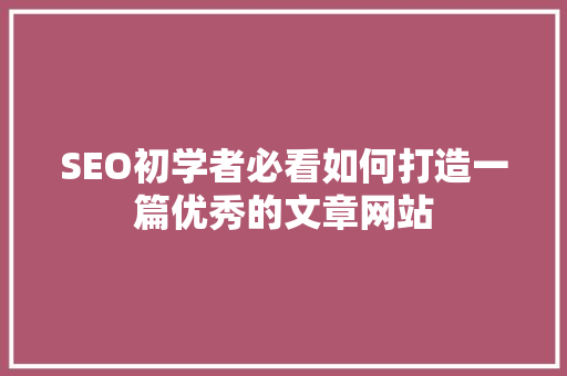 SEO初学者必看如何打造一篇优秀的文章网站
