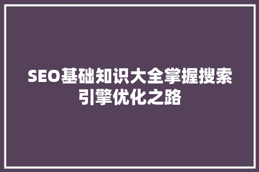SEO基础知识大全掌握搜索引擎优化之路