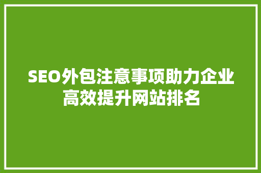SEO外包注意事项助力企业高效提升网站排名