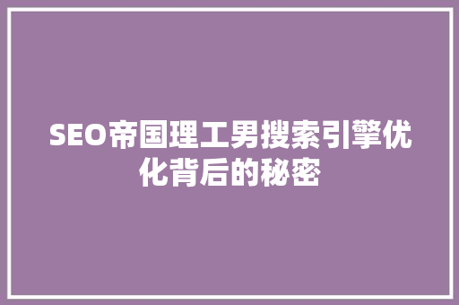 SEO帝国理工男搜索引擎优化背后的秘密