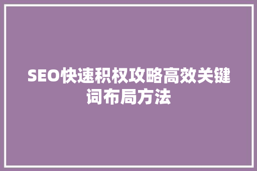 SEO快速积权攻略高效关键词布局方法