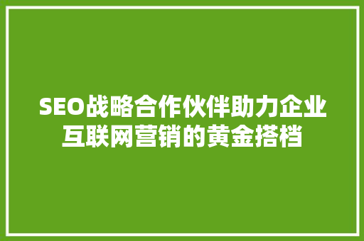 SEO战略合作伙伴助力企业互联网营销的黄金搭档