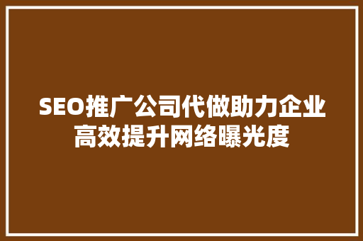 SEO推广公司代做助力企业高效提升网络曝光度