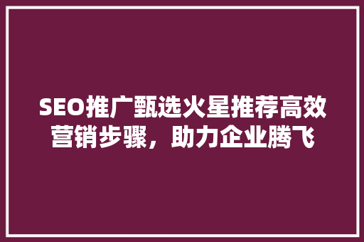 SEO推广甄选火星推荐高效营销步骤，助力企业腾飞