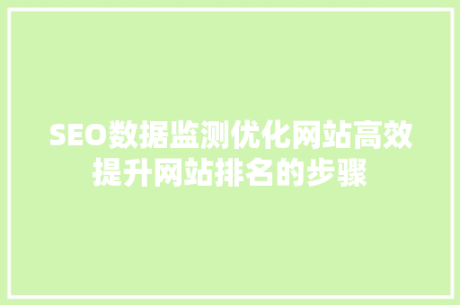 SEO数据监测优化网站高效提升网站排名的步骤