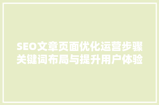 SEO文章页面优化运营步骤关键词布局与提升用户体验