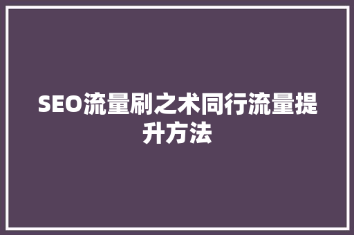 SEO流量刷之术同行流量提升方法