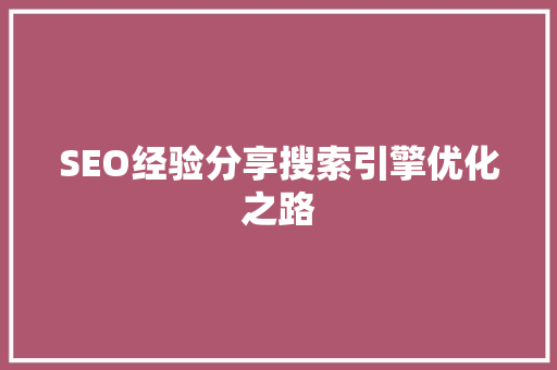 SEO经验分享搜索引擎优化之路