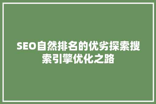 SEO自然排名的优劣探索搜索引擎优化之路