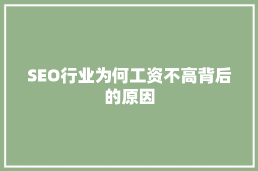 SEO行业为何工资不高背后的原因