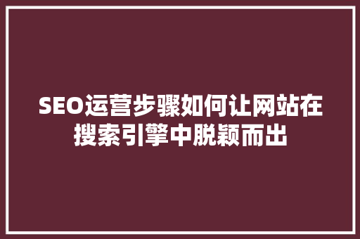 SEO运营步骤如何让网站在搜索引擎中脱颖而出