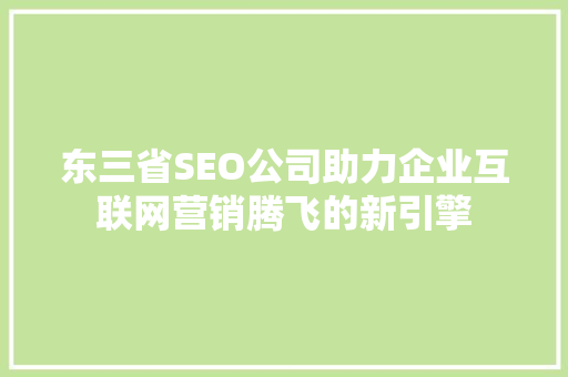东三省SEO公司助力企业互联网营销腾飞的新引擎