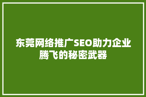 东莞网络推广SEO助力企业腾飞的秘密武器