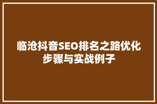 临沧抖音SEO排名之路优化步骤与实战例子
