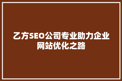 乙方SEO公司专业助力企业网站优化之路