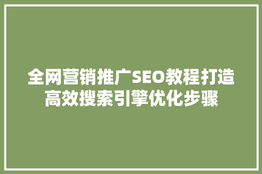 全网营销推广SEO教程打造高效搜索引擎优化步骤