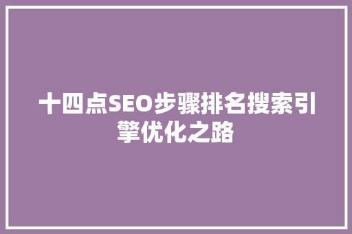 十四点SEO步骤排名搜索引擎优化之路