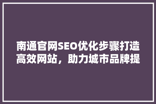 南通官网SEO优化步骤打造高效网站，助力城市品牌提升