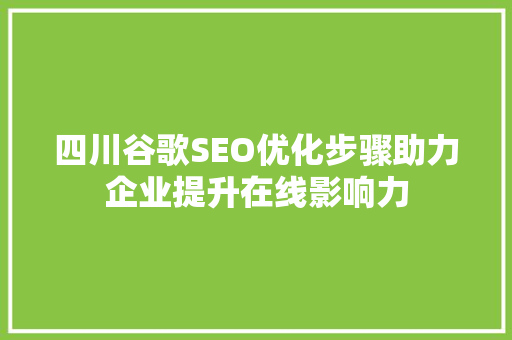 四川谷歌SEO优化步骤助力企业提升在线影响力