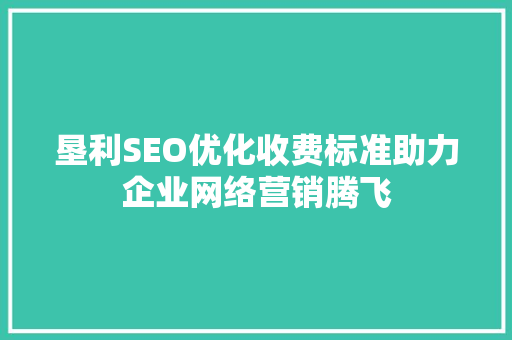 垦利SEO优化收费标准助力企业网络营销腾飞