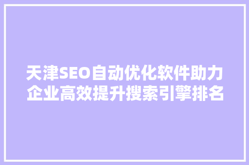 天津SEO自动优化软件助力企业高效提升搜索引擎排名
