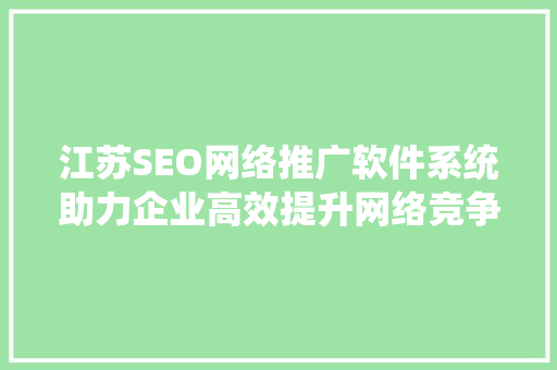 江苏SEO网络推广软件系统助力企业高效提升网络竞争力