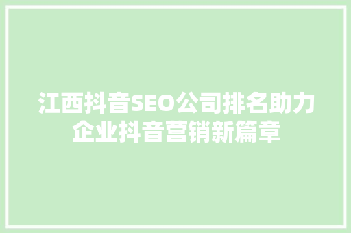 江西抖音SEO公司排名助力企业抖音营销新篇章
