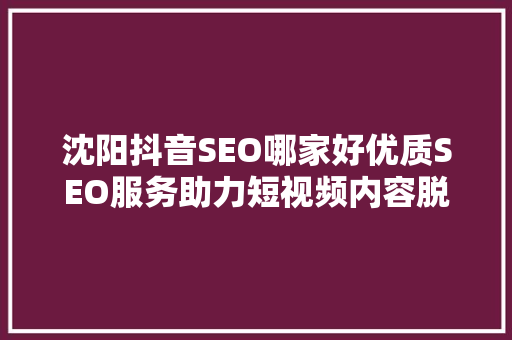 沈阳抖音SEO哪家好优质SEO服务助力短视频内容脱颖而出