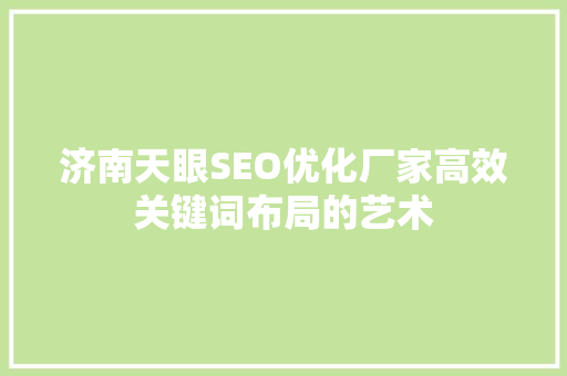 济南天眼SEO优化厂家高效关键词布局的艺术