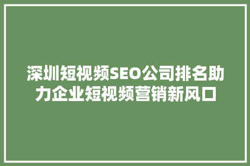 深圳短视频SEO公司排名助力企业短视频营销新风口