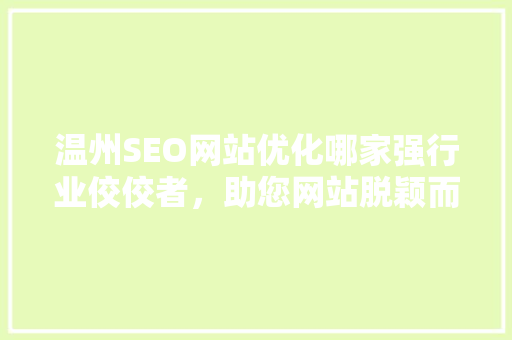 温州SEO网站优化哪家强行业佼佼者，助您网站脱颖而出
