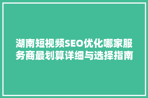 湖南短视频SEO优化哪家服务商最划算详细与选择指南