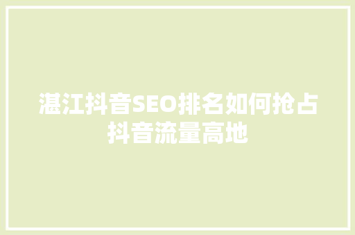湛江抖音SEO排名如何抢占抖音流量高地