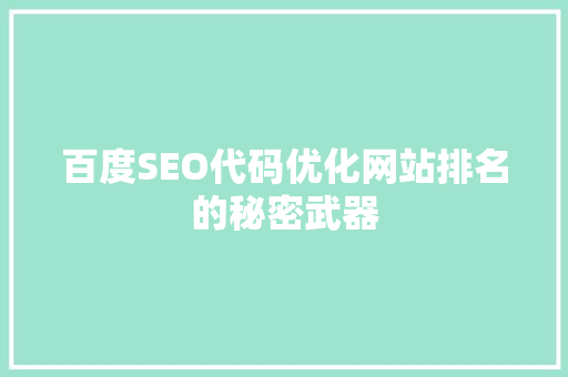百度SEO代码优化网站排名的秘密武器