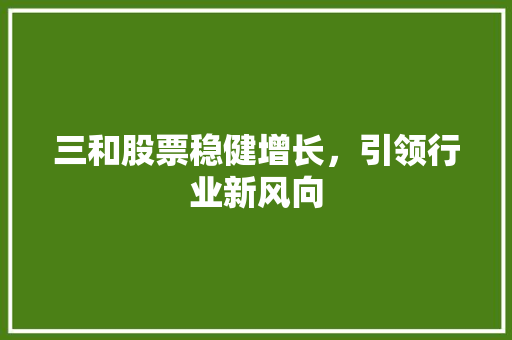 三和股票稳健增长，引领行业新风向